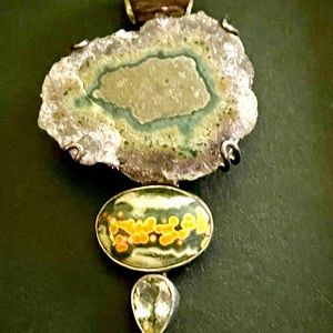 Sale! Amethyst, ocean jasper and aquamarine vintage sterling silver pendant